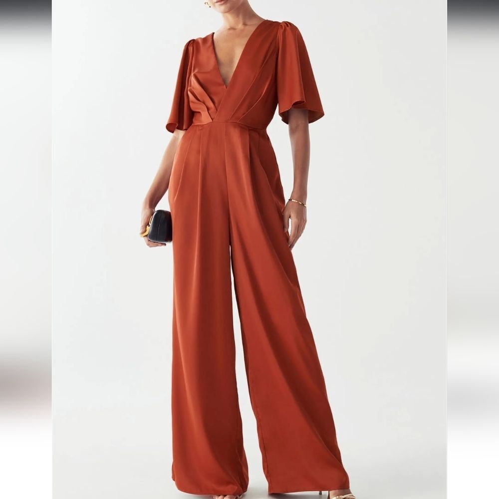 3141 NWT Willa Omaha Copper Jumpsuit Size 4 Wide Leg V Neck Formal Evening